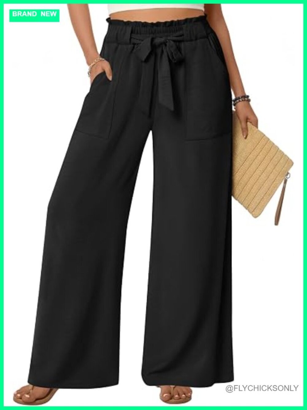 Wide Leg Palazzo Pants High Waist Loose Flowy Trousers with Pockets